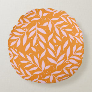 Almofada Redonda ramos bonito - laranja e rosa