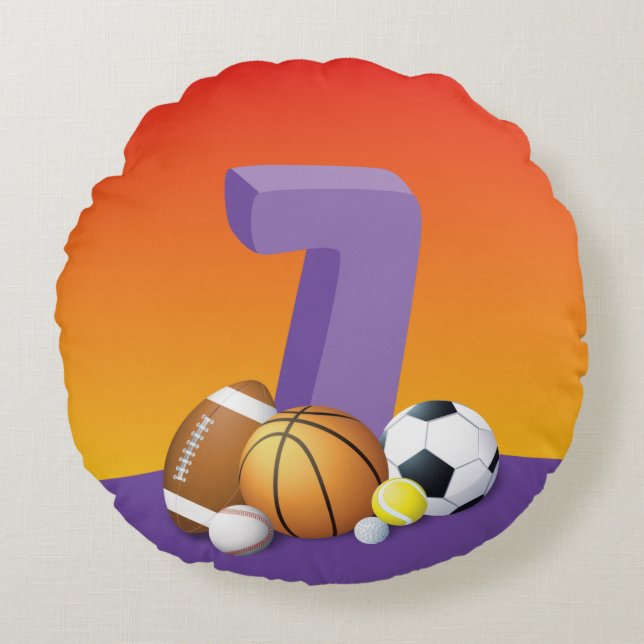 Almofada Redonda Rapariga 7 Birthday Sports Balls (Frente)