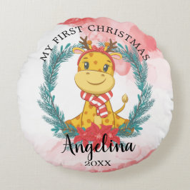Almofada Redonda Rapariga de Natal de 1rua Poinsettia Wreath