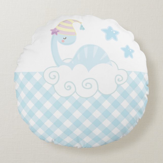 Almofada Redonda Rapaz Dinossauro Dormindo Travesseiro decorativo (Frente)