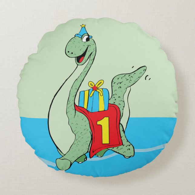 Almofada Redonda Rapaz, Dinossauro primeiro aniversario (Frente)