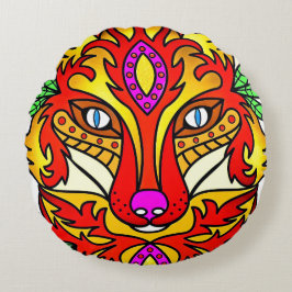 Almofada Redonda Raposa-do-boho-abstrato lobo-roxo