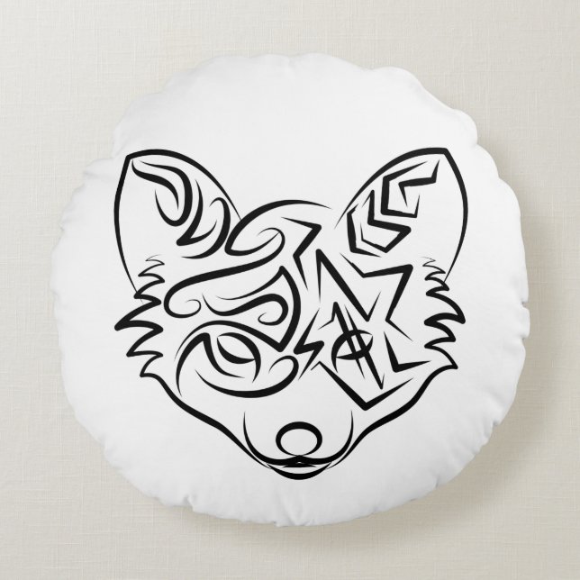 Almofada Redonda Raposa Tribal Negra (Frente)