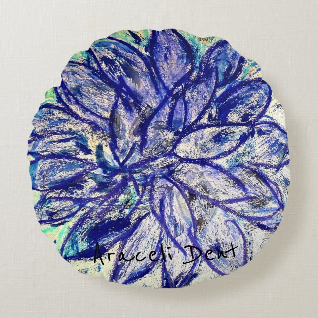 Almofada Redonda Rare Blue Dahlia (Frente)