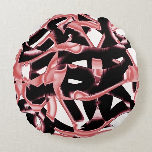 Almofada Redonda Rascunhos ou fitas em preto e salmão destruídos em (Frente)