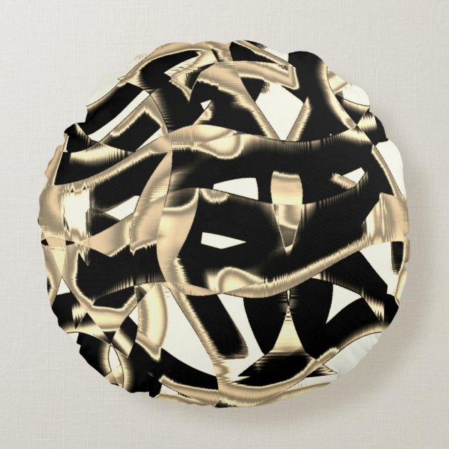 Almofada Redonda Raspas pretas e beges destruídas ou fita adesiva (Frente)