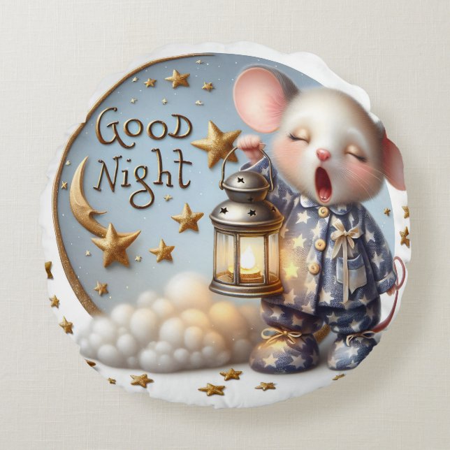 Almofada Redonda Rato com Lanterna, Coleção de Natasha (Frente)