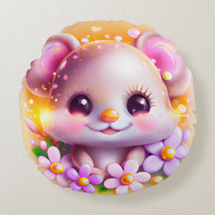 Almofada Redonda Rato Rosa Kawaii Cugado