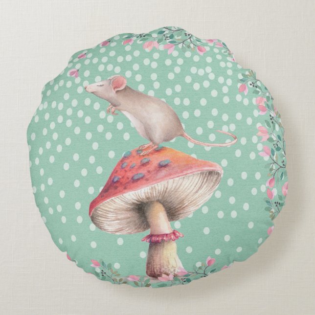 Almofada Redonda Rato sonhador - Ilustração de Aquarela (Verso)