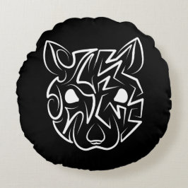 Almofada Redonda Rato Tribal Negro e Branco