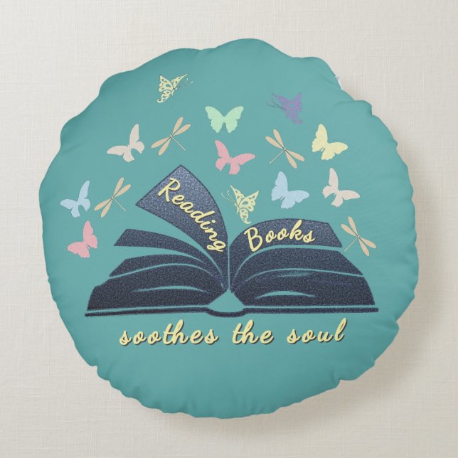 Almofada Redonda Reading Books Soothes The Soul Round Pillow (Verso)