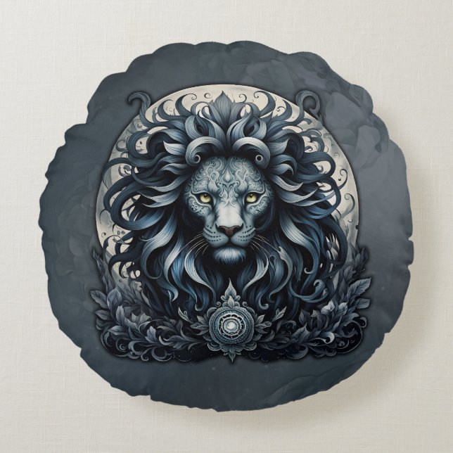 Almofada Redonda Real elegância, uma majestosa ornamentado de cabeç (Frente)