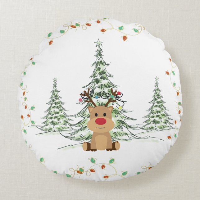 Almofada Redonda Rebelde Natal Férias Das Árvores De Inverno (Frente)