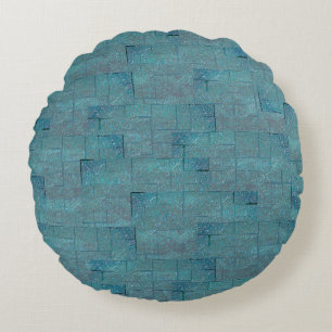 Almofada Redonda Recortes de mosaicos em forma de textura ciano-cin