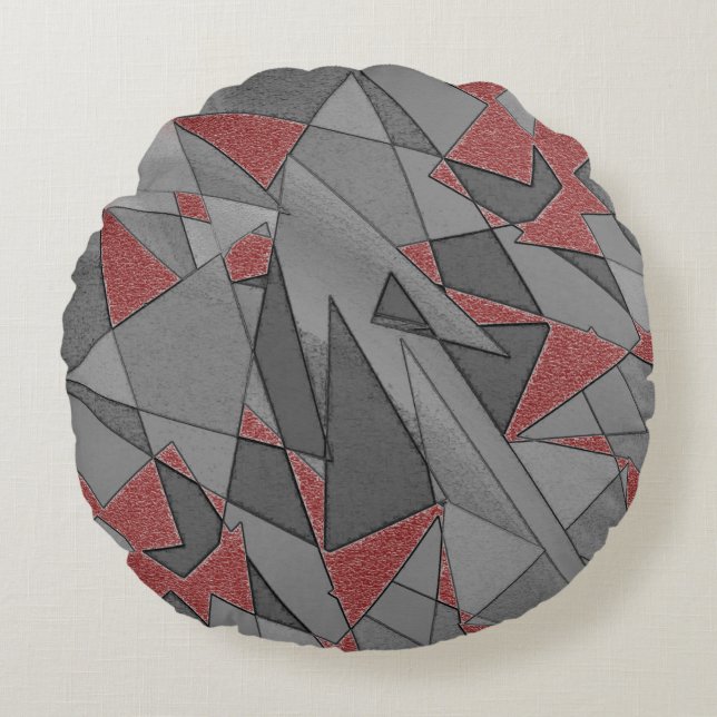 Almofada Redonda recortes irregulares triangulares sobre fundo verm (Frente)