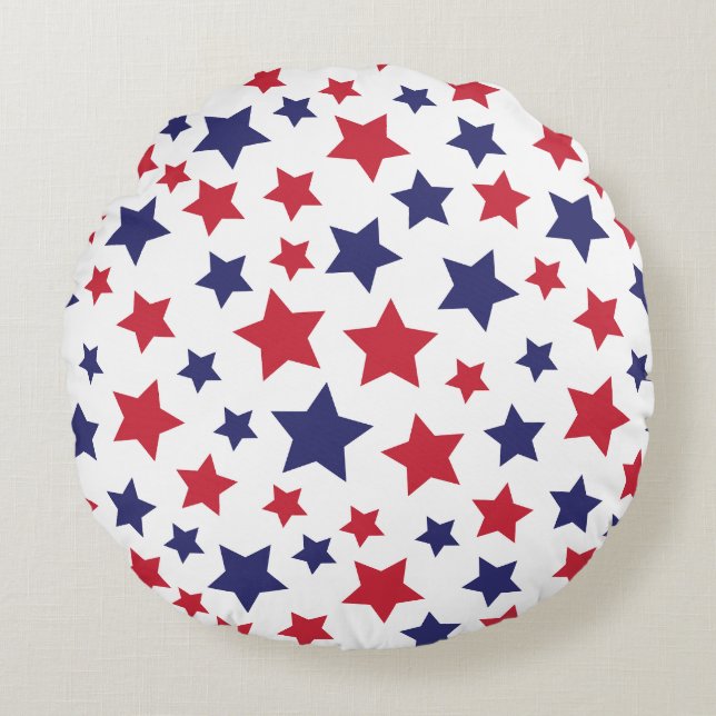 Almofada Redonda Red and Blue Stars, 4th of July, White Background (Frente)