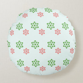 Almofada Redonda Red and Green Snowflake Pattern, Elegant Christmas