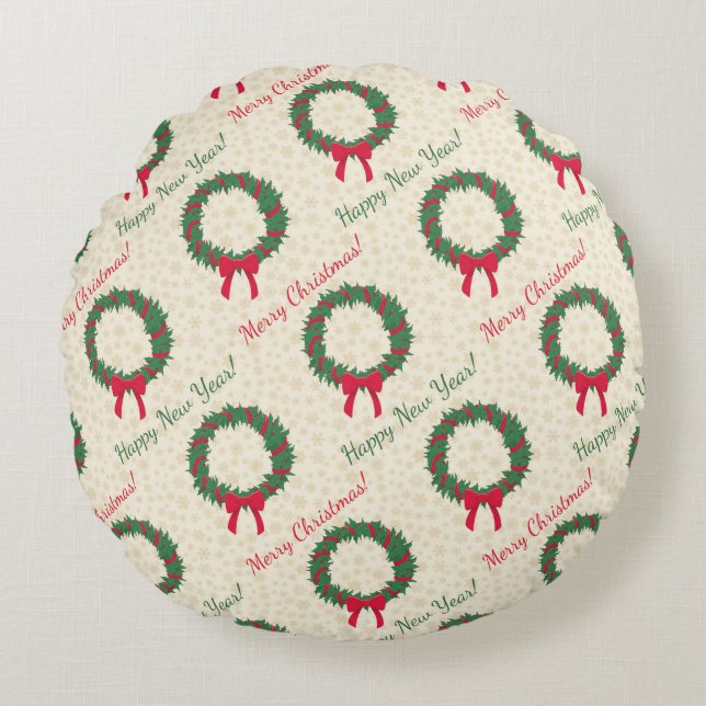 Almofada Redonda Red Berries Holly Felry Natal (Frente)