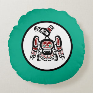 Almofada Redonda Red Black Kaigani Thunderbird Rout Nativo American