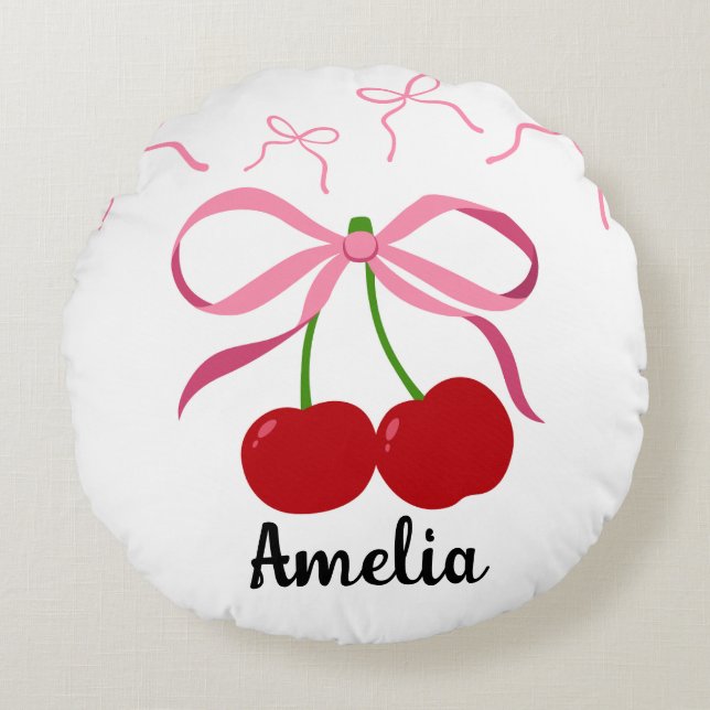 Almofada Redonda Red Cherries fruit pattern  (Frente)