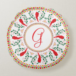 Almofada Redonda Red Chile Pepper Wreath