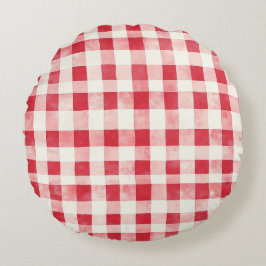 Almofada Redonda Red Cream Plaid Stripes Birthday