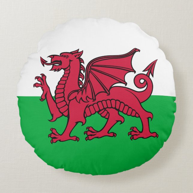 Almofada Redonda Red Dragon Celtic Flag & Welsh (Frente)