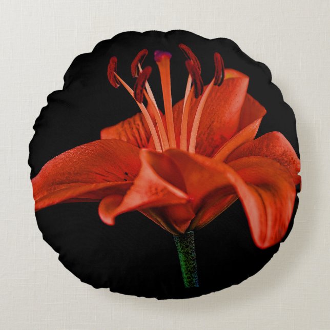 Almofada Redonda Red Lily Em Preto (Frente)