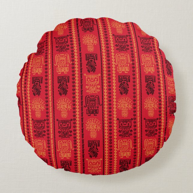 Almofada Redonda Red Native Patterno Étnico Tribe Boho Cultura (Frente)