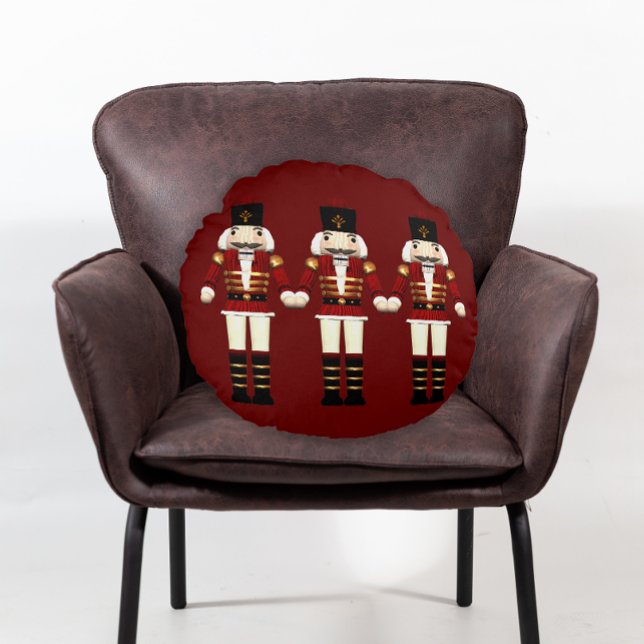 Almofada Redonda Red Nutcracker e Reindeer Natal (Criador carregado)