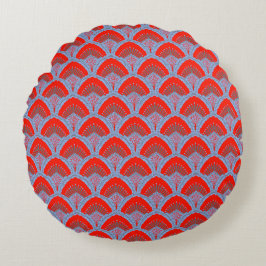 Almofada Redonda Red Peacock Feather Round Pillow | One Owl Artist