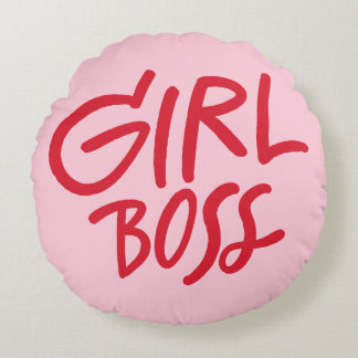 Almofada Redonda Red & Pink Feminine Girl Boss Bold Typography 