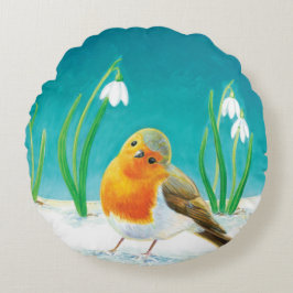 Almofada Redonda Red Robin (Erithacus rubecula)