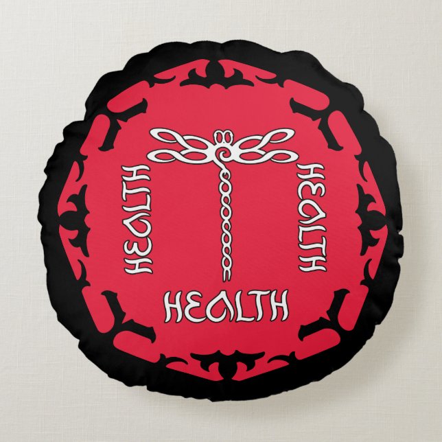Almofada Redonda Red Root Chakra "Health" Dragonfly Design (Frente)