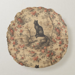 Almofada Redonda Red Toile Chinoiserie Cat Damask