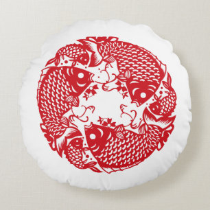 Almofada Redonda Red Whirling Koi Carp Fish Group Classic Round P