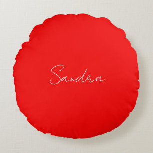 Almofada Redonda Red White Manuscrito Minimalista Seu Nome