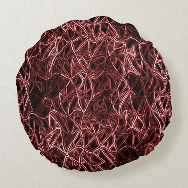 Almofada Redonda Rede vermelha entrelaçada de fio rústico e enredad (Verso)
