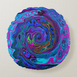 Almofada Redonda Redemoinho Abstrato Retro Groovy Azul e Roxo