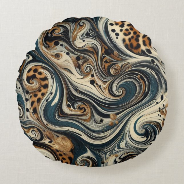 Almofada Redonda Redemoinho de Impressão de Leopardo Abstrato (Frente)