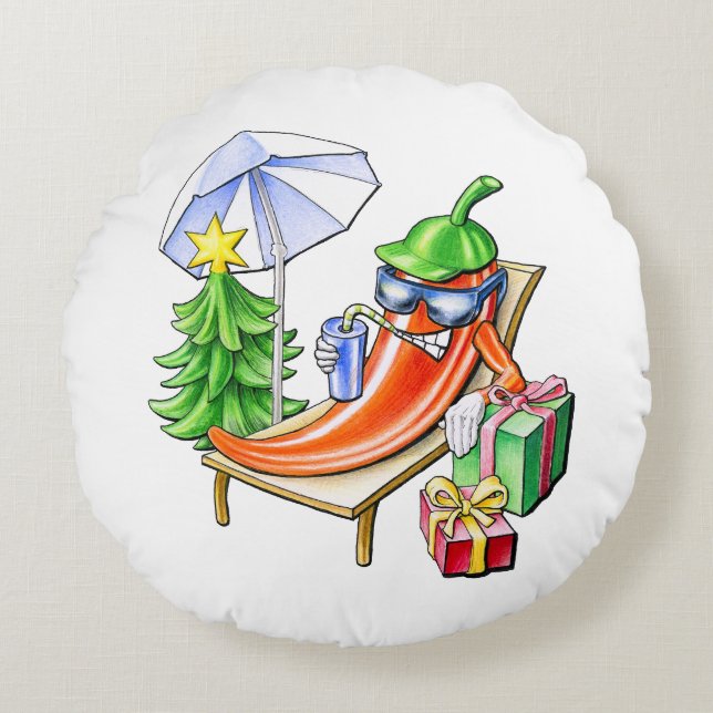 Almofada Redonda Redonda Branca Engraçado Desenho de Natal (Frente)