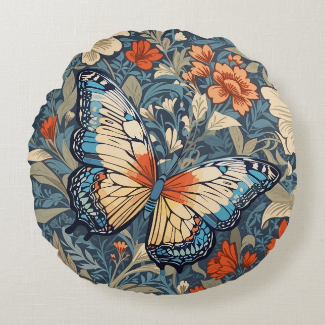 Almofada Redonda Regal Butterfly Amidst William Morris Floral (Frente)