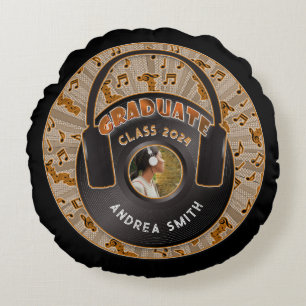 Almofada Redonda Registro de Vinil Fone de Ouvido Formando Musical 