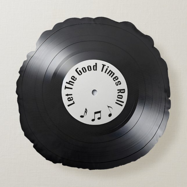 Almofada Redonda Registro de vinilo LP preto retrô (Frente)