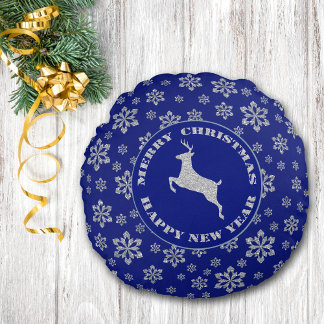 Almofada Redonda Reindeer Blue Silver Snowflake