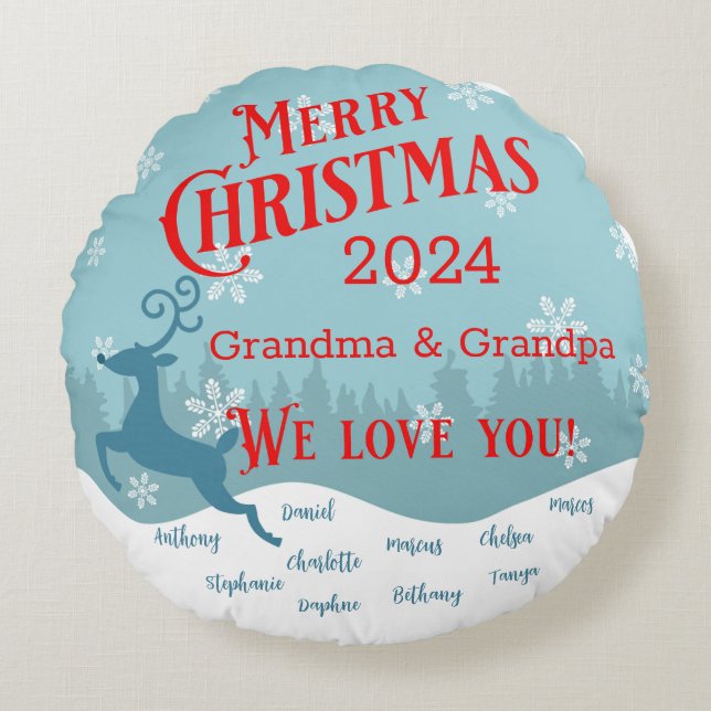 Almofada Redonda Reindeer de Natal Personalizado Travesseiro redond (Frente)
