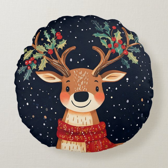 Almofada Redonda Reindeer Starry Natal Twinkle Night (Frente)