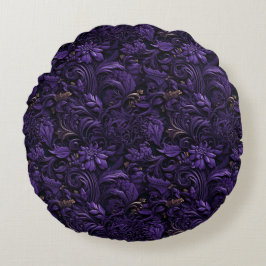 Almofada Redonda Reino Rococo: Travesseiro Roxo Escuro e Intrato Do