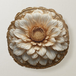 Almofada Redonda Relevo Floral Dourado Intrincado