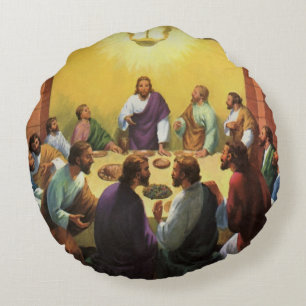 Almofada Redonda Religião Vintage, Última Ceia com Jesus Cristo